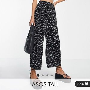 ASOS DESIGN Tall plisse wide leg culotte pants in mono dot
